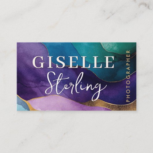 Fotograf Lila Gold Moderne Wasserfarbe Visitenkarte (Vorderseite)