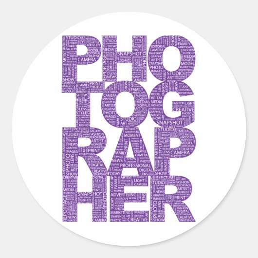 Fotograf - Lila Text Runder Aufkleber (Vorderseite)