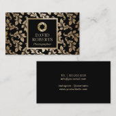 Fotograf Luxury Black & Gold Damask Muster Visitenkarte (Vorne/Hinten)