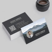 Fotograf Moderne Minimal QR Code Sleek Black Visitenkarte