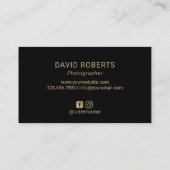 Fotograf Moderne Schwarz & Gold Fotografie Visitenkarte (Rückseite)