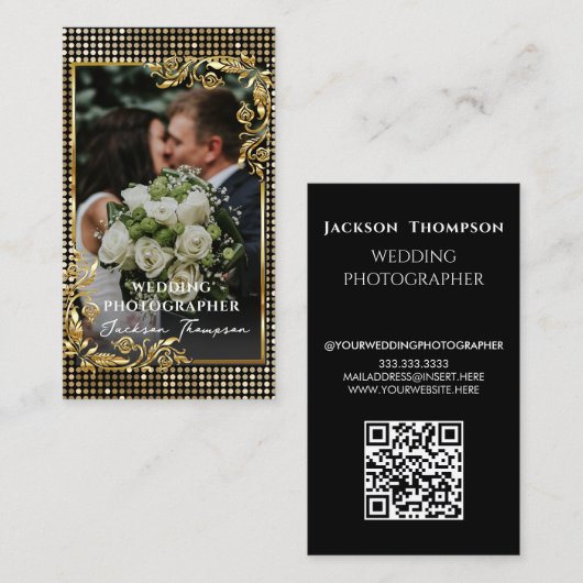 Fotograf Moderne Schwarz & Gold Fotografie Visitenkarte (Vorne/Hinten)