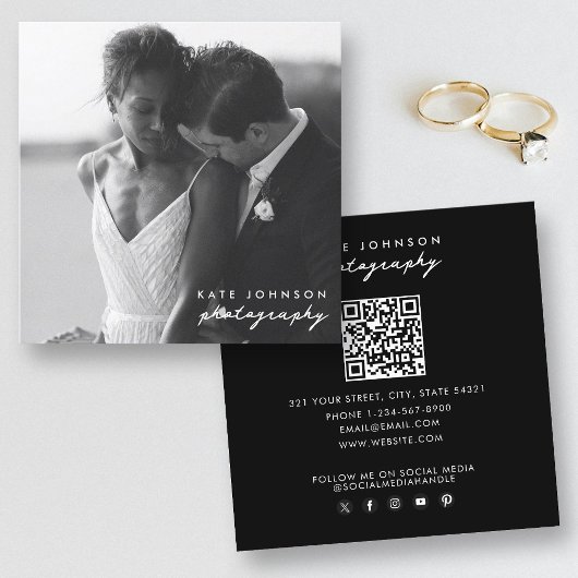 Fotograf Moderne Script Fotografie QR Code Quadratische Visitenkarte