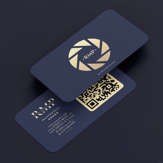 Fotograf Navy Blue Gold Camera Lens Modern Visitenkarte