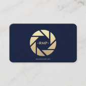 Fotograf Navy Blue Gold Camera Lens Modern Visitenkarte (Vorderseite)