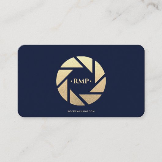 Fotograf Navy Blue Gold Camera Lens Modern Visitenkarte (Vorderseite)