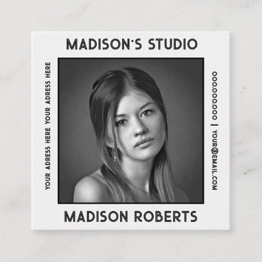 Fotograf QR Code benutzerdefinierte Foto weiß Rauc Quadratische Visitenkarte (Vorderseite)