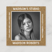 Fotograf QR Code Custom Foto Black kraft chic Quadratische Visitenkarte (Vorderseite)