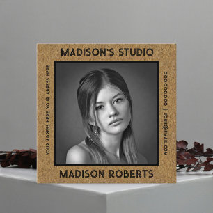 Fotograf QR Code Custom Foto Black kraft chic Quadratische Visitenkarte