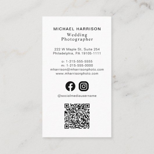 Fotograf QR Code Foto Social Media Visitenkarte (Rückseite)