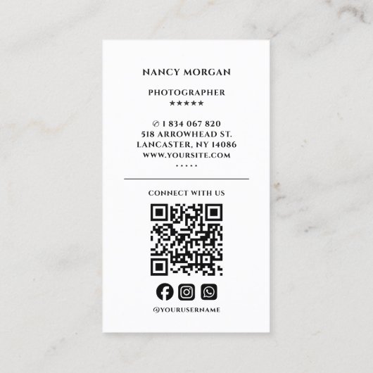 Fotograf QR Code Foto Visitenkarte (Rückseite)