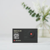 Fotograf QR-Code Modern Schwarz | Minimales Design Visitenkarte (Stehend Vorderseite)
