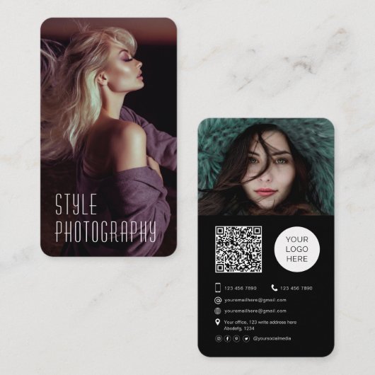 Fotograf QR Code Trendy Foto Visitenkarte (Vorne/Hinten)