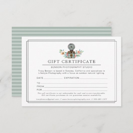 Fotograf-Retro-Kamera-Logo | Geschenkgutschein Begleitkarte (Vorne/Hinten)