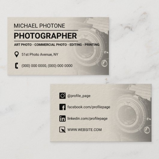 Fotograf Retro Vintag Visitenkarte (Vorne/Hinten)