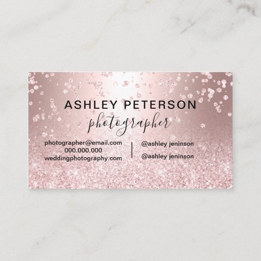 Fotograf Rose Gold Glitzer Metallkonfetti Visitenkarte (Rückseite)