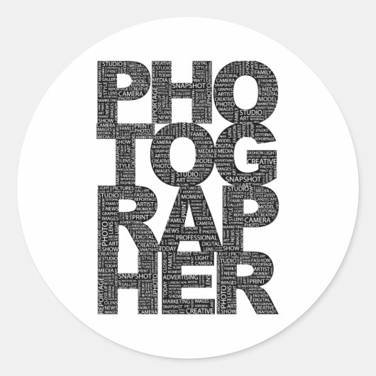 Fotograf - Schwarzer Text Runder Aufkleber (Vorderseite)