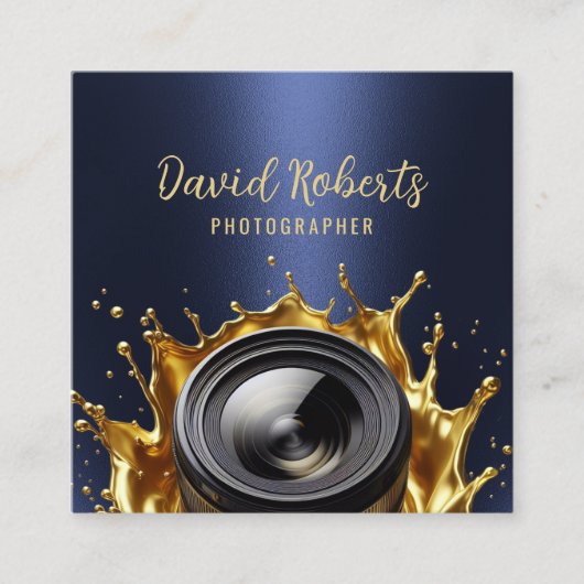 Fotograf Trendy Gold Camera Fotografie Navy Quadratische Visitenkarte (Vorderseite)