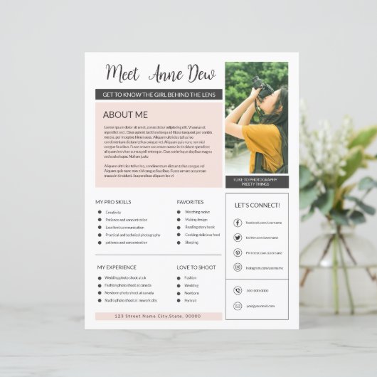 Fotograf über mich Seitenvorlage (Stehend Vorderseite)