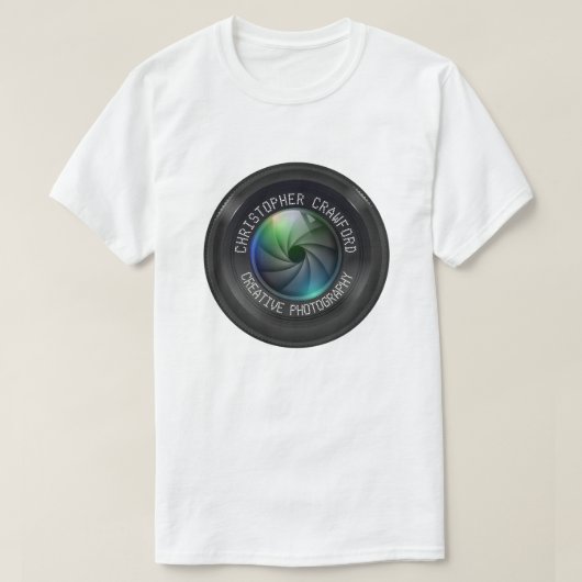 Fotograf und Fotografie-Geschäfts-Kameraobjektiv T-Shirt (Design vorne)