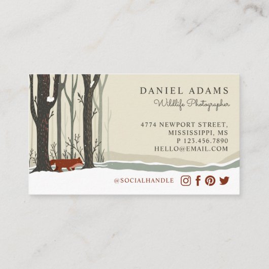 Fotograf von Woodland Winter Forest Fox Wildlife Visitenkarte (Rückseite)
