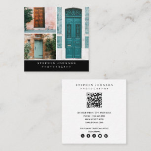 Fotografie 3 Fotos QR Code Social Media Icons Quadratische Visitenkarte