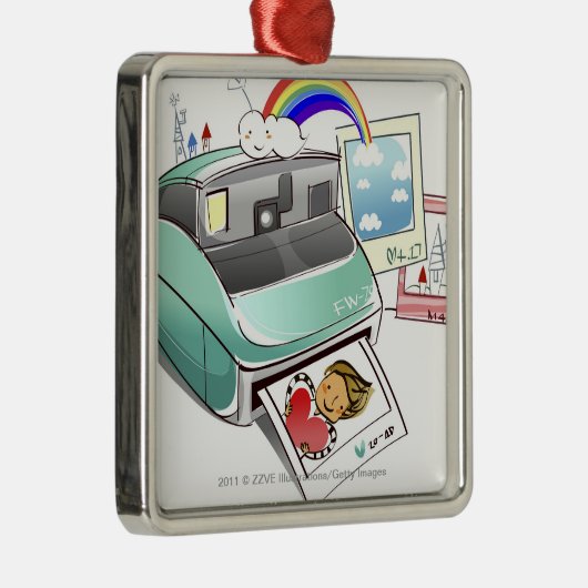 Fotografie, die aus eine sofortige Kamera Silbernes Ornament (Rechts)