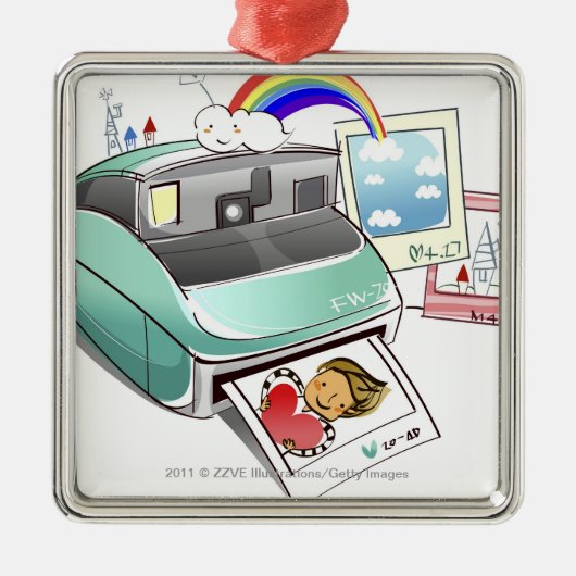 Fotografie, die aus eine sofortige Kamera Silbernes Ornament (Vorne)