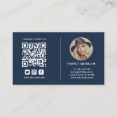 Fotografie Foto QR-Code Navy Blau Gold Visitenkarte (Rückseite)