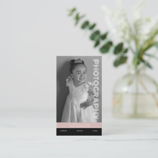 Fotografie-Geschäftsformen Block Black Blush Visitenkarte (Stehend Vorderseite)