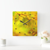 Fotografie - Herbstbiech-Blätter + Ihre Ideen Quadratische Wanduhr (Zuhause)