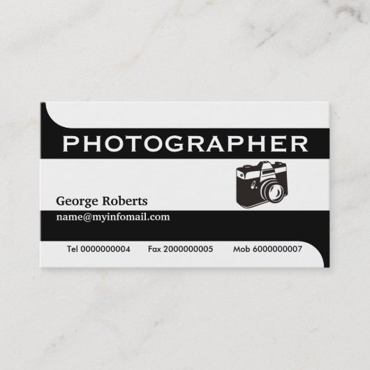 Fotografie-Kamera schwarz, weiß, modern Visitenkarte (Vorderseite)