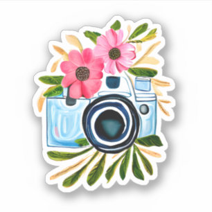 Fotografie-Liebhaber Vintage-Kamera und Blumen Aufkleber