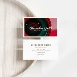 Fotografie mit moderner Kamera neon-weiße Schrift Visitenkarte