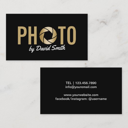 Fotografie-moderner Goldkamera-Logo-Fotograf Visitenkarte (Vorne/Hinten)