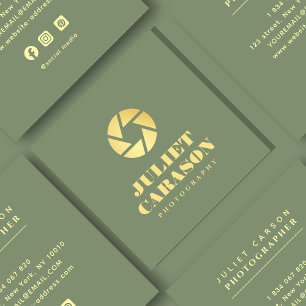 Fotografie muffe Typografie Sage Green und Gold Quadratische Visitenkarte