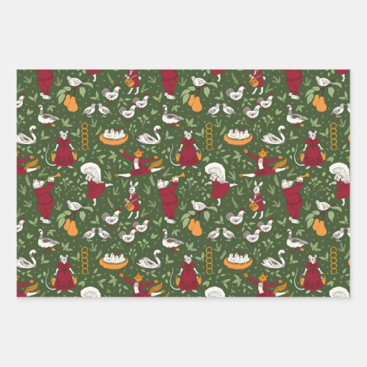 Fotografien von Weihnachten - Tiere, Holly, Karier Geschenkpapier Set (Vorderseite)