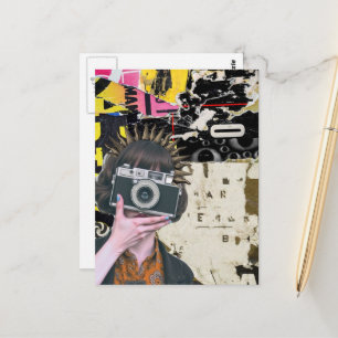 Fotografin Frau Grunge Mixed Media Collage Postkarte