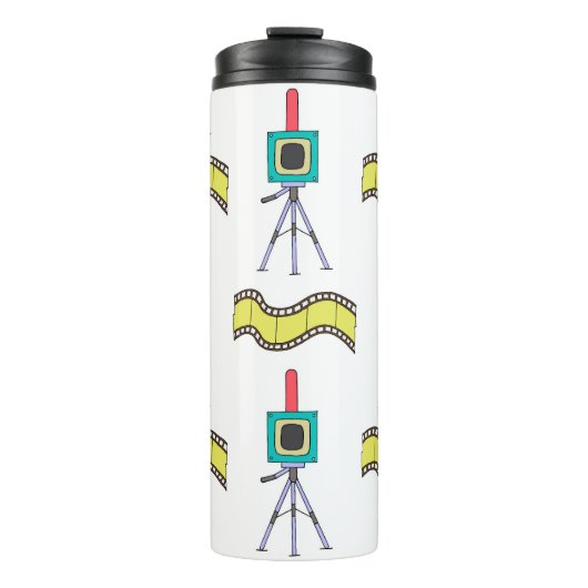 Fotografische Reise: Vintages Camera-Muster Thermosbecher (Vorderseite)