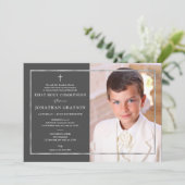 Fotografisches Erste Heilige Kommunion Silver Einladung (Stehend Vorderseite)