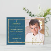 Fotografisches First Heilige Kommunion Gold Einladung (Stehend Vorderseite)