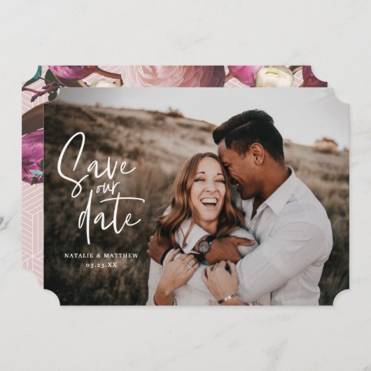 Fotografisches geometrisches Hochzeitsfest-Foto Save The Date (Vorne/Hinten)