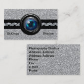 Fotografy Business Card Silver Elegante Monogram Visitenkarte (Vorne/Hinten)