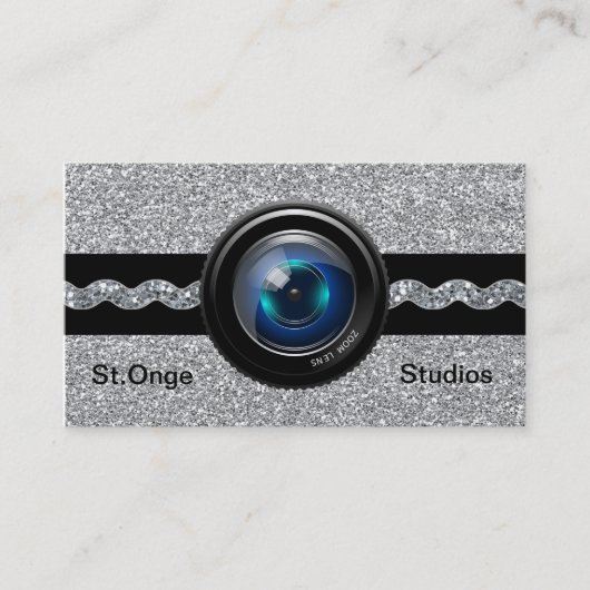 Fotografy Business Card Silver Elegante Monogram Visitenkarte (Vorderseite)