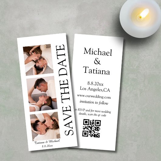 Fotokabine mit modernem 3-Foto-qm-Code Save the Da Einladung