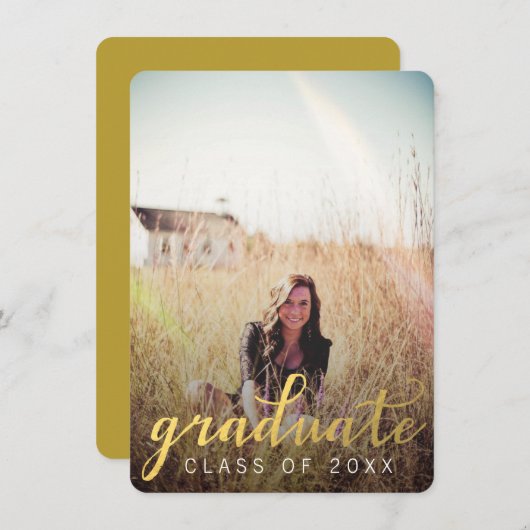 Fotokarte der Gold Graduate Graduate Party Einladung (Vorne/Hinten)