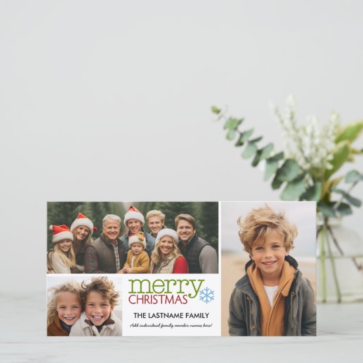 Fotokarte: Frohe Weihnachten mit 3 Foto Collage (Stehend Vorderseite)