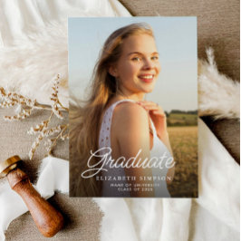 Fotokarte für den Abschluss mit weißem Skript Dankeskarte