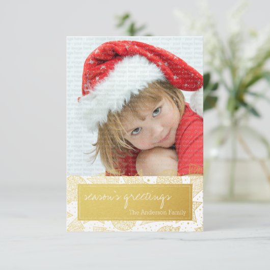 Fotokarte Gold und White Weihnachten Einladung (Stehend Vorderseite)