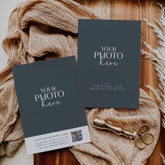 Fotokarte mit QR-Code für Vellum Wedding Invites Einladung